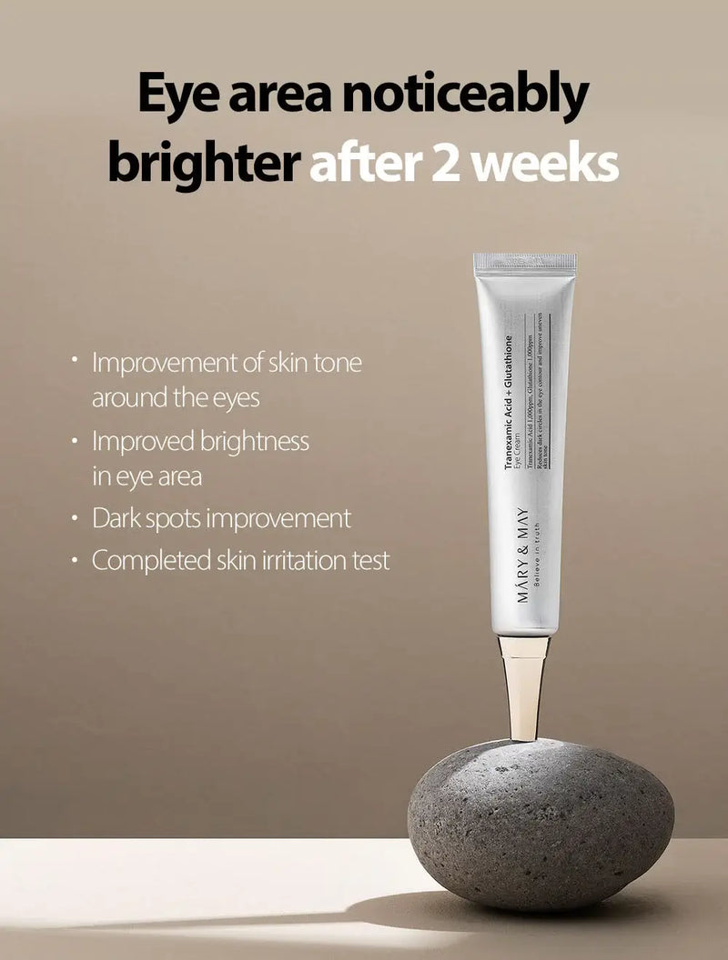 MARY & MAY - Tranexamic Acid + Glutathione Eye Cream (30g) - K-beauty Keoji MARY & MAY - Tranexamic Acid + Glutathione Eye Cream (30g) - K-beauty Keoji