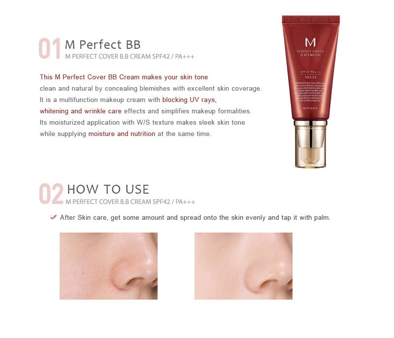 M Perfect Cover BB Cream SPF42 PA+++ 7 Colours (50ml)
