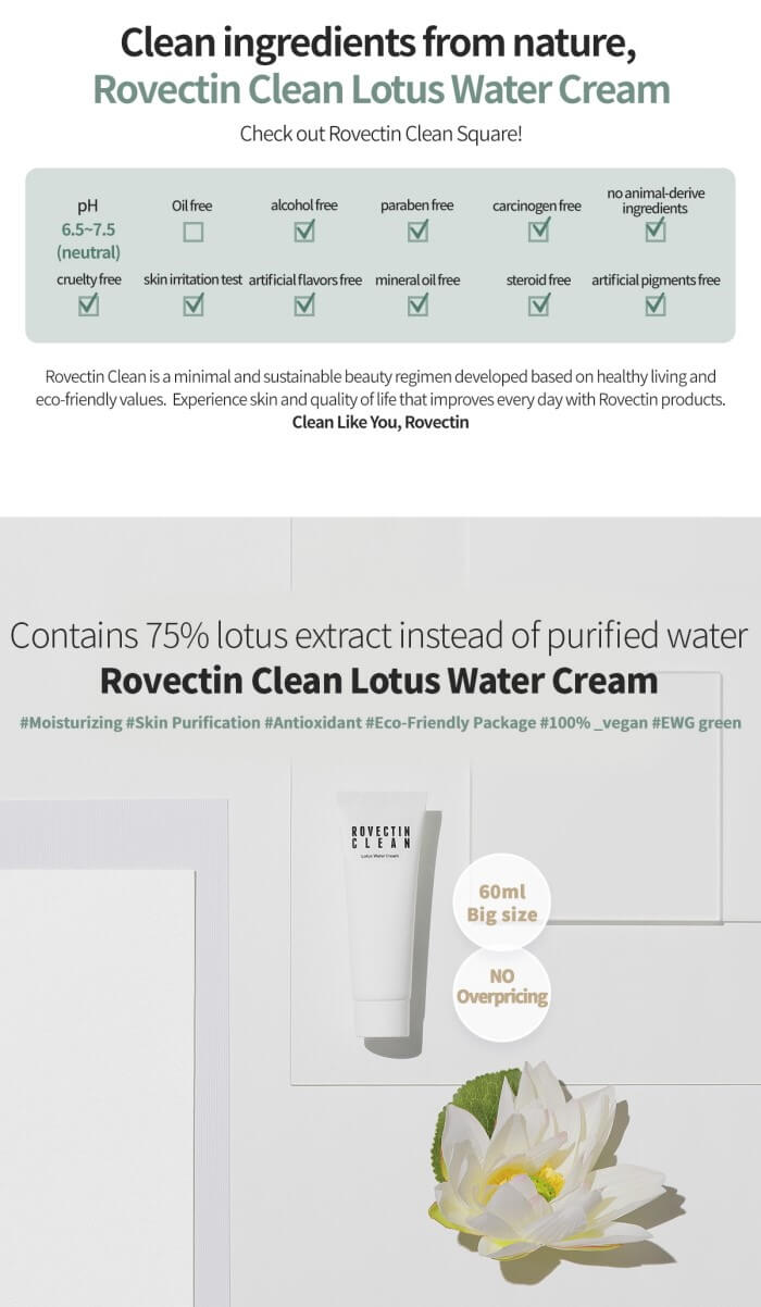 Rovectin Clean Lotus Water Cream (60ml) Korean Skincare Keoji